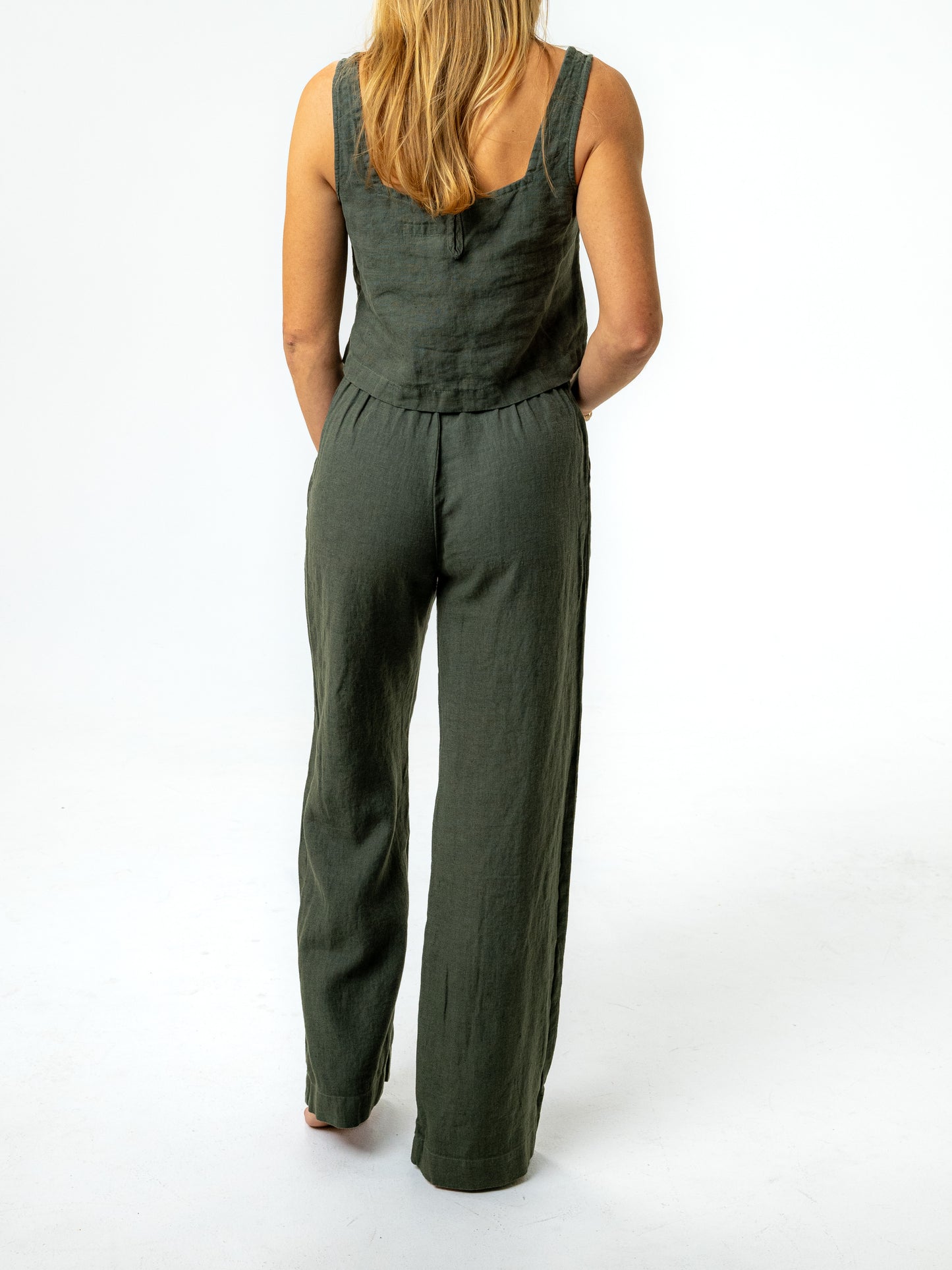 The Elle Linen Trouser Pant - Palm Green