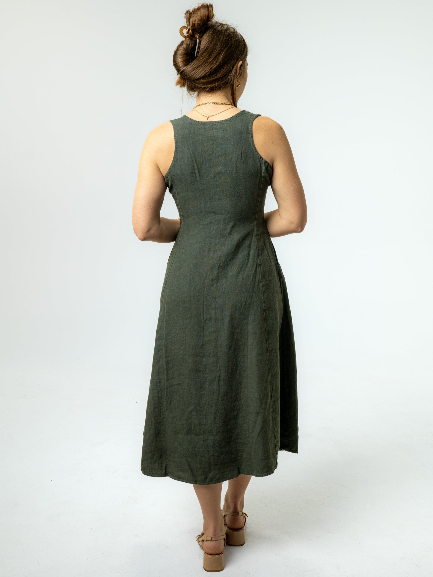 The Chelsea Linen Midi Dress - Palm Green