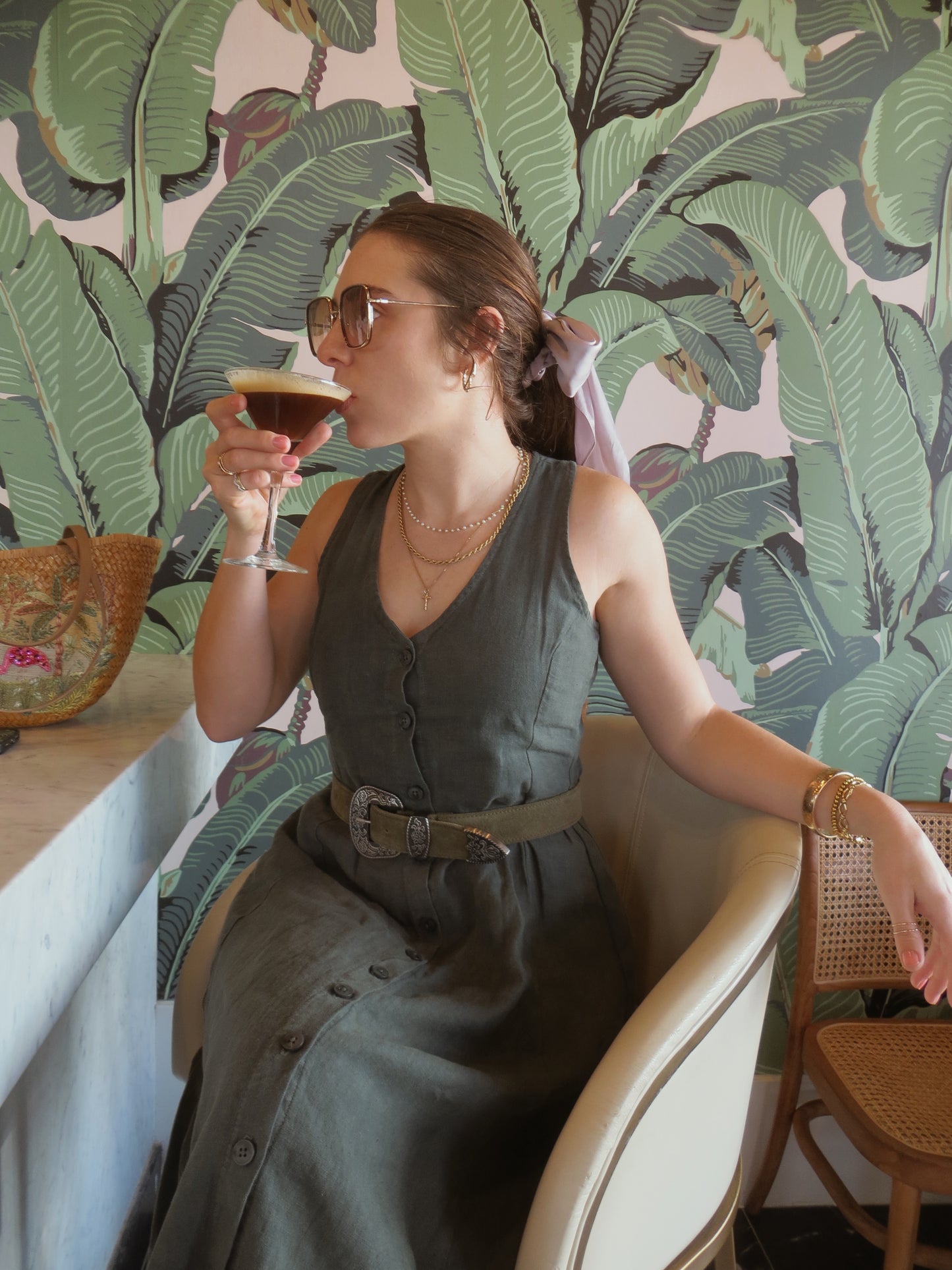 The Chelsea Linen Midi Dress - Palm Green
