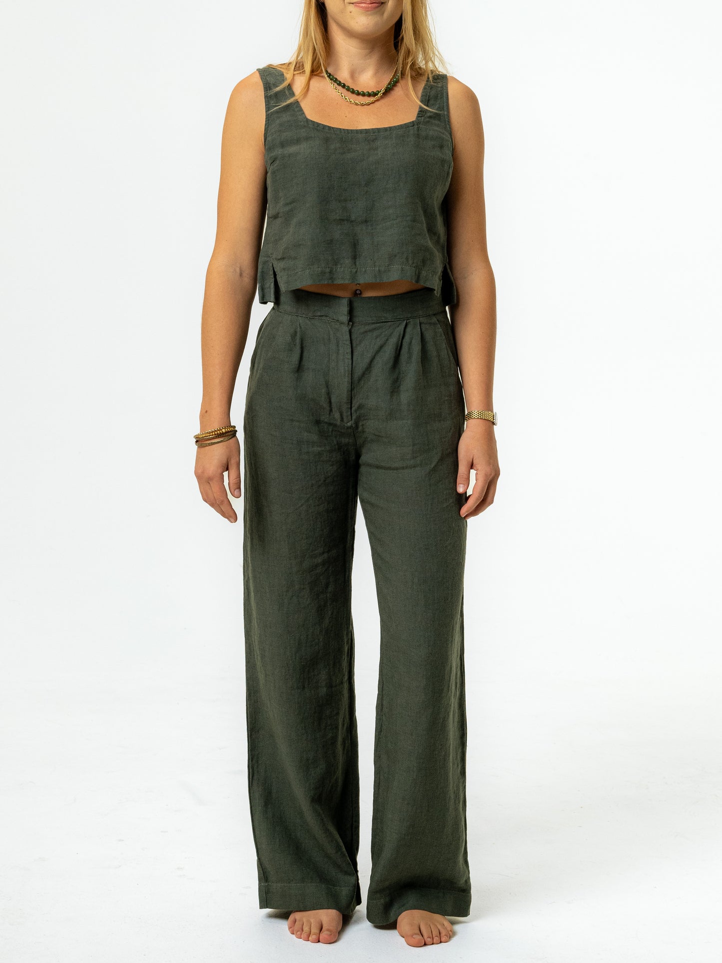 The Quinn Cropped Tank - Palm Green