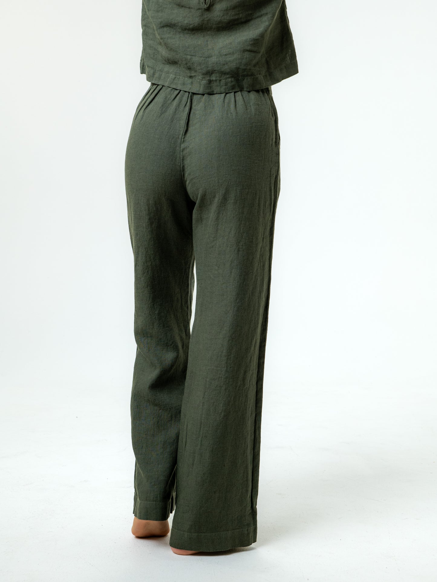 The Elle Linen Trouser Pant - Palm Green