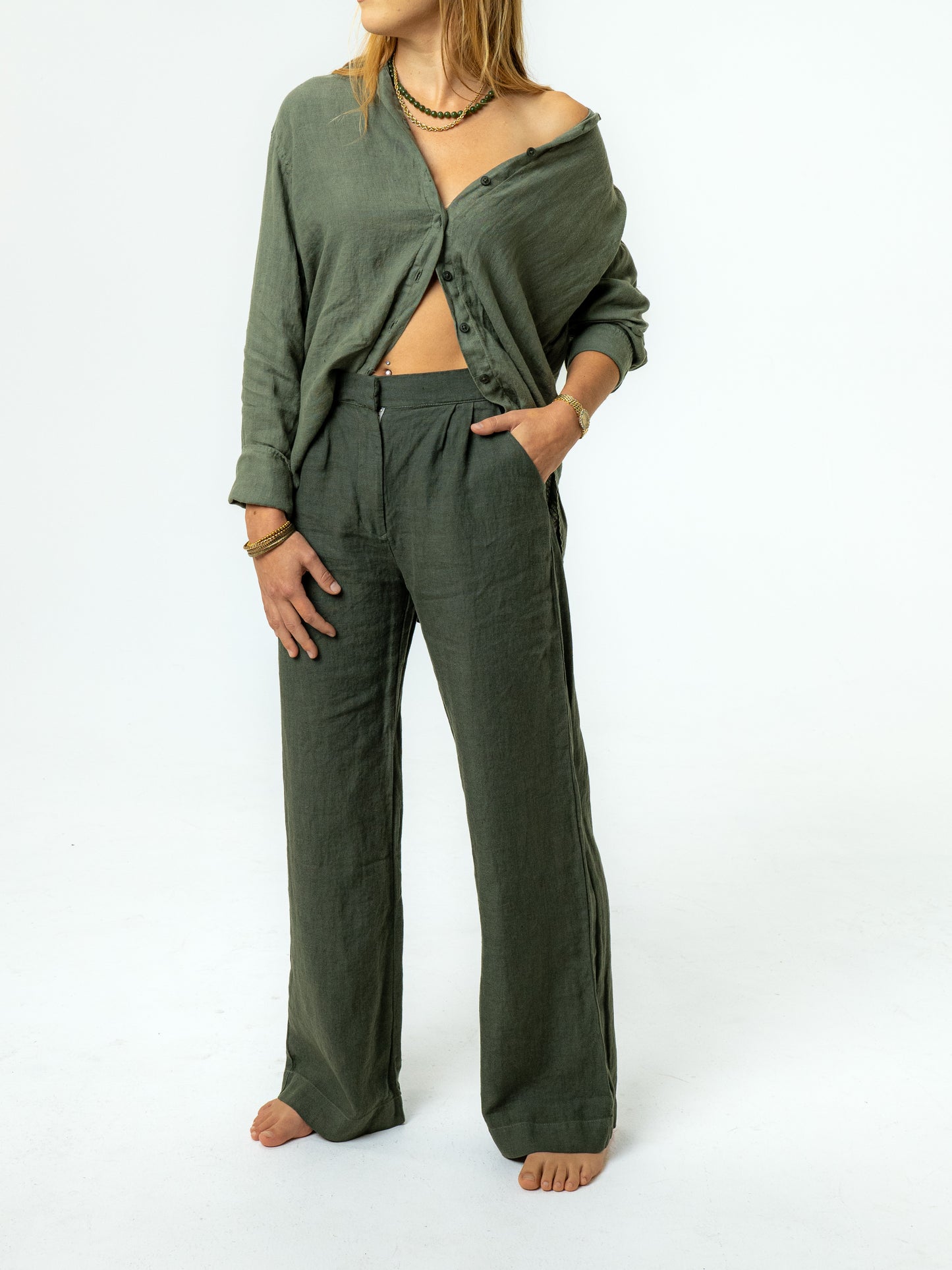 The Blake Oversized Button-Up - Palm Green