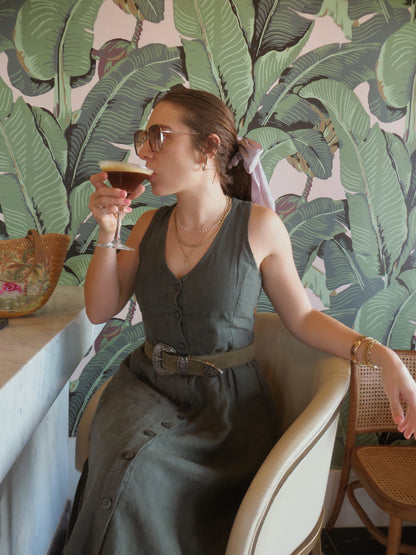 The Chelsea Linen Midi Dress - Palm Green
